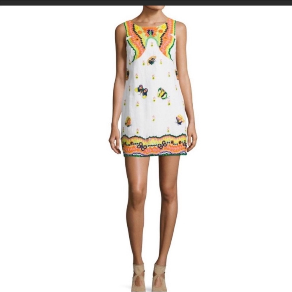 Calypso St. Barth Ladies Embroidered Yantra Beaded Butterfly Shift Dress-L-WOW🦋